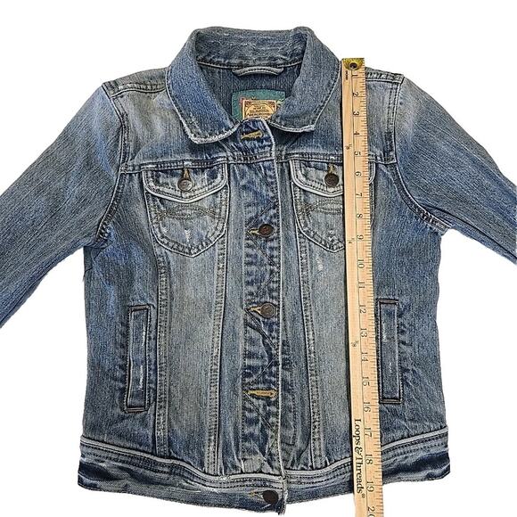 Vtg Abercrombie & Fitch Womens Denim Trucker Jacket Sz M Distressed Y2K Cropped - Picture 8 of 11
